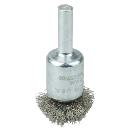 WEILER 1" Circular Flared Crimped Wire End Brush .006" Stainless Steel Fill 10042